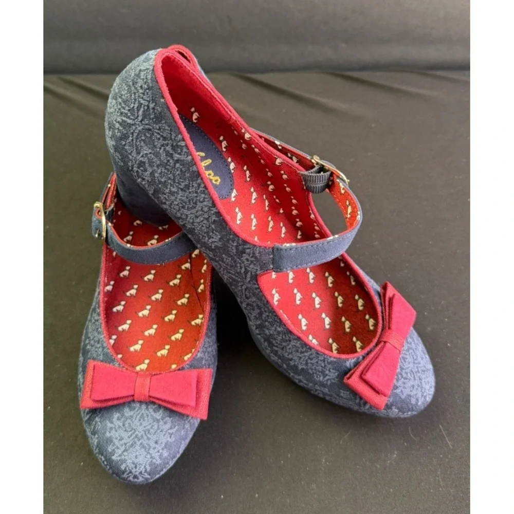 RUBY‎ SHOO Womens 9 EU 40 Frankie Navy Bordeaux Mary Jane Platform Heel Shoes